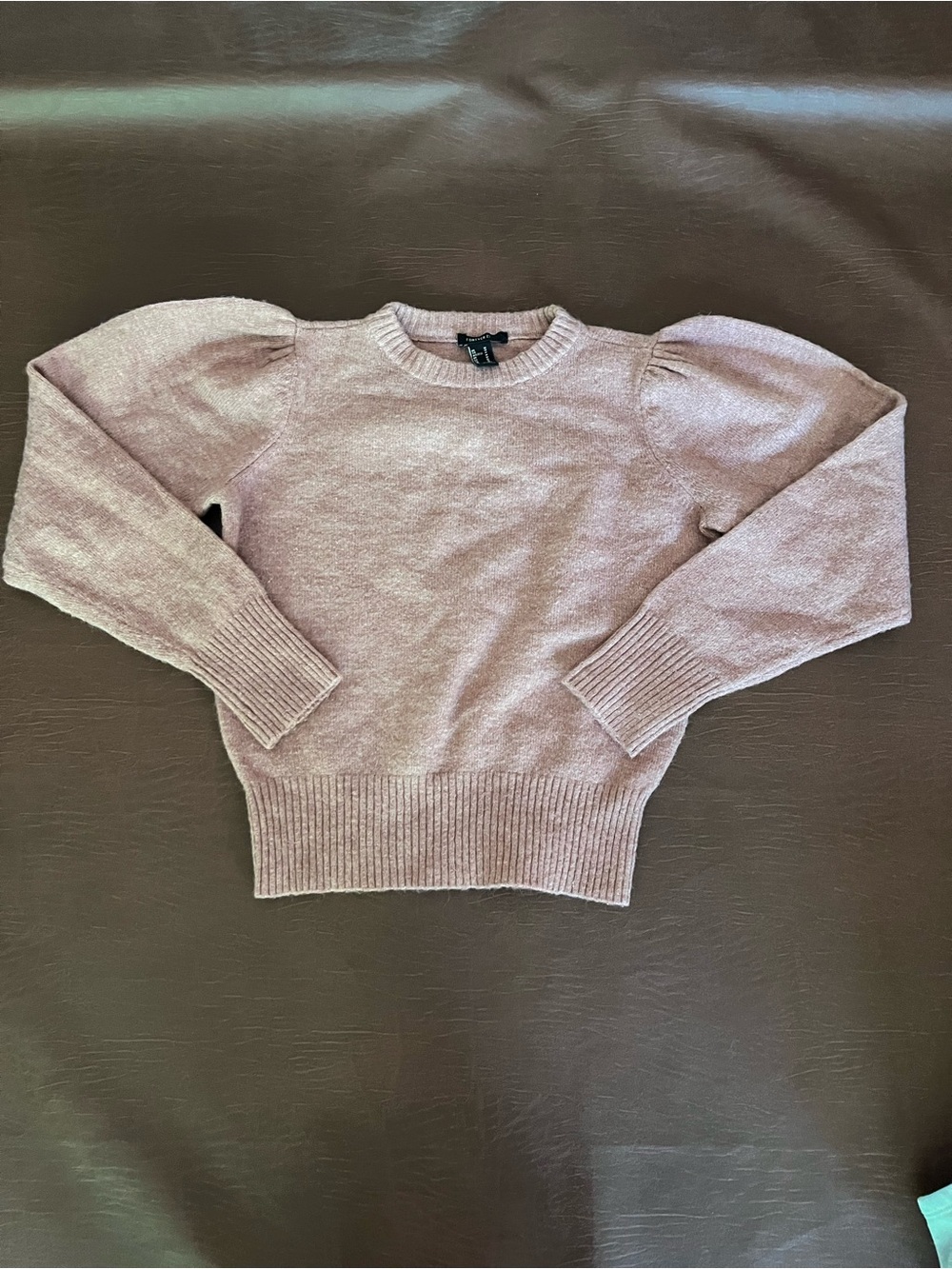 Forever 21 Dusty Rose Puff-Sleeve Crewneck Sweater
